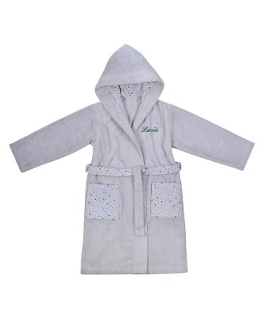 Wolimbo children's bathrobe with name and motif embroidered 100% cotton baby bathrobe 128 light grey stars