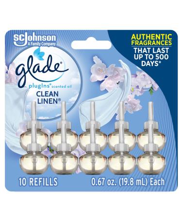 Glade PlugIns Refills Air Freshener Scented and Essential Oils for Home and Bathroom Clean Linen 6.7 Fl Oz 10 Count (Packaging May Vary)