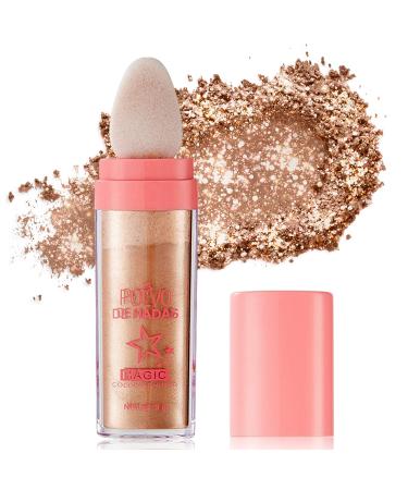 Ofanyia Highlighter Powder Stick Polvo de Hadas Highlight Patting Powder Body Brighte Shimmer Threee-Dimensional Sparkle Patting Powder For Face Eyes Lips Hair Body Glow Makeup 01# Gold 9 G (1 Pack)