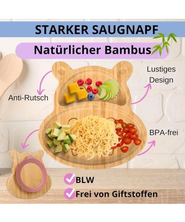 Happydoo Baby Dishes Set - 9 Pieces Bamboo Plates with Suction Cups | BPA Free Baby Tableware Gift Box - Pink Hippopotamus - Buy Online on SooperMarket.com