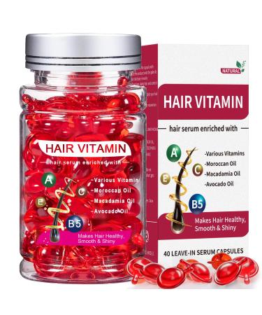 Hair Serum for Frizzy & Dry Hair Hair Treatment Oil for Damaged Hair Hair Vitamin Oil Capsules with Argan Avocado Moroccan Oil Anti Frizz Leave in Conditioner with Vitamin A C E & B5 (40 Caps)
