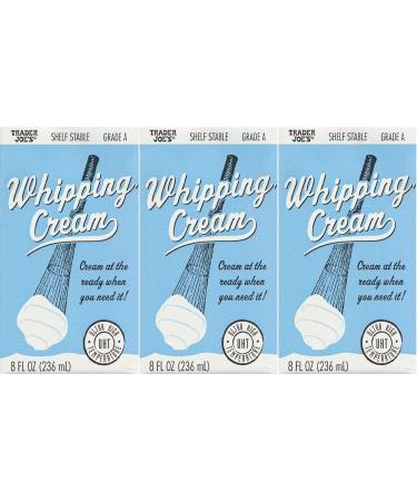 3 pack Trader Joe's Shelf Stable Tetra Grade A Whipping Cream 8 FL Oz (236 mL) Cream at the Ready When You Need It (UHT) Room Temperature, 3 Pack