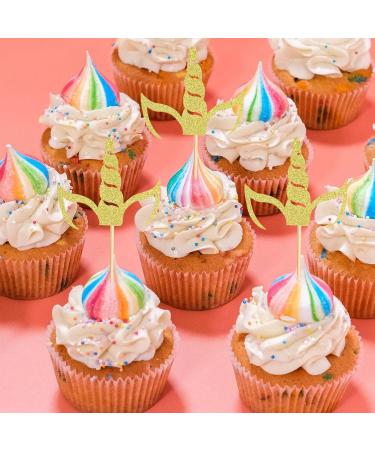 Arthsdite 24Pcs Unicorn Horn Cupcake Toppers Gold Glitter Unicorn Cupcake Picks for Unicorn Theme Baby Shower Birthday Wedding Engagement Party Cake Decorations Supplies - Gold Glitter - Buy Online on SooperMarket.com