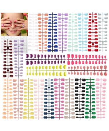 576 Piece Kids Fake Nails Wsimily 24 Colors Nails for Kids Girls Children Short Acrylic Square Round False Nails Full Cover Artificial Fingernails Manicure Decoration for Women Colorful