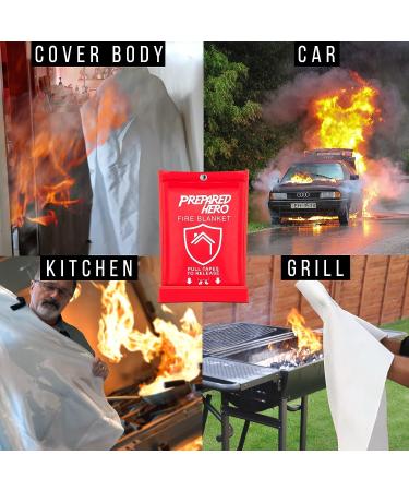 Prepared Hero 40 x 40 Emergency Fire Blanket 4 Pack + Hooks | Fiberglass Kitchen Fire Suppression Blanket for Home - Buy Online on SooperMarket.com