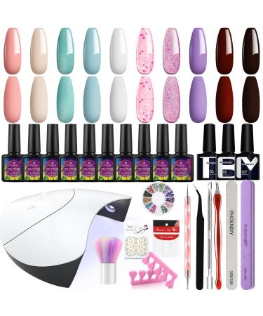 Gel Nail Polish Kit Phoenixy 10 Autumn Colors Gel Nail Polish Set with UV/LED Nail Lamp Starter Kit Glossy Matte Base Top Coat Soak Off Nail Polish Gel Nail Kit Gift for Women 25 PCS SET-4