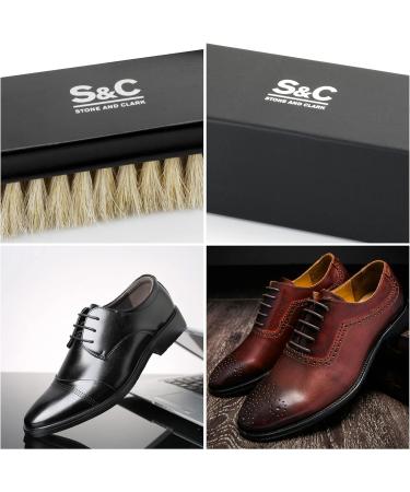 Stone and Clark Premium White Horsehair Shoe Brush - 100% Horse Hair Bristles for Perfect Leather Polish - Concaved Beech Wood Handle - Shoe Care Essential - Buy Online on SooperMarket.com