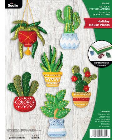 Bucilla House Plants Set of 6 Felt Applique Ornament Making Kit  Perfect for DIY Needlepoint Arts and Crafts  89634E  Holiday Houseplants