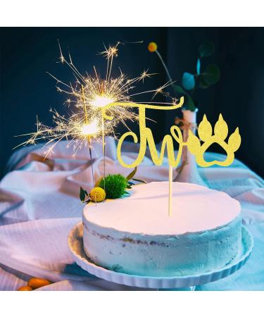 Arthsdite Paw 2nd Birthday Cake Topper Two Birthday Cake topper Decoration for baby Dog Paw Cake Topper Photo Booth Props Smach Cake Decoration - Golden Glitter Paw Two - Buy Online on SooperMarket.com