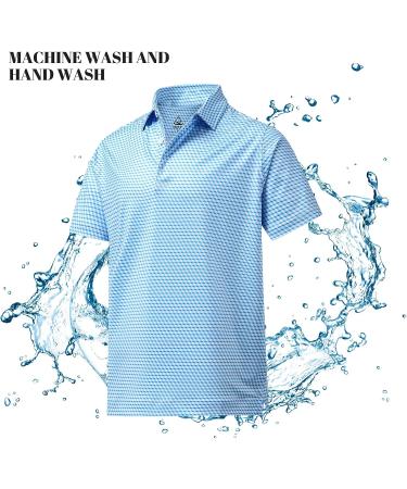 DEOLAX Men's Performance Moisture Wicking Golf Polo Shirt - Blue Grid | Dry Fit, Long & Short Sleeve, Casual - Size Large - Buy Online on SooperMarket.com