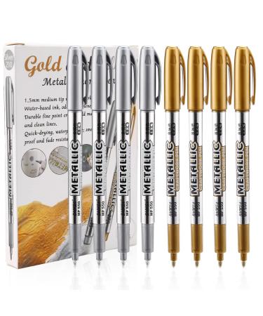 LOONENG Gold and Silver Marker Metallic, Fine Point Gold and Silver Markers Permanent Metallic for Artist Illustration, Crafts, Gift Card Making, Scrapbooking, Fabric, DIY Photo Album, 8 Count