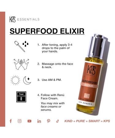 KPS Essentials Superfood Elixir - Intense Hydration & Anti-Aging Oil with Vitamin C & E - 1 oz Natural Glow Enhancer - Buy Online on SooperMarket.com