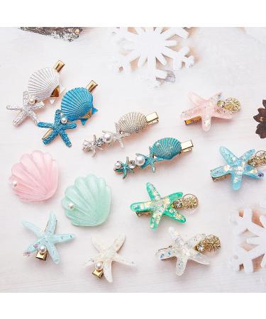 12-Piece Shell Pearl Starfish Hair Clip Set - Resin Alligator Hair Clips for Girls & Women - Buy Online on SooperMarket.com