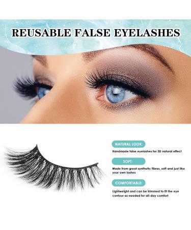 Sisily 3D Artificial Eyelashes with Glue - 10 Pairs Reusable Handmade Multipack | Course Black C-10 - Buy Online on SooperMarket.com