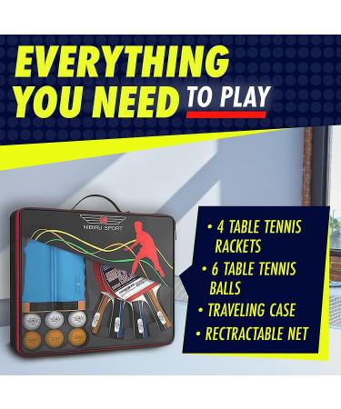 NIBIRU SPORT Ping Pong Paddles Set - Professional Table Tennis Rackets with Balls, Retractable Net, Posts, Storage Case - 4 Player Complete Set - Buy Online on SooperMarket.com