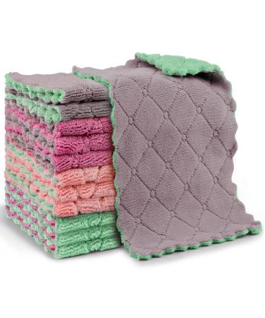 AIDEA Kitchen Dish Cloth - 12 Pack, Super Absorbent Coral Fleece Dish Cloths, No Odor Reusable Dish Rags, Premium Microfiber Cleaning Cloths, Nonstick Oil Washable Fast Drying 6.3" x10.4"
