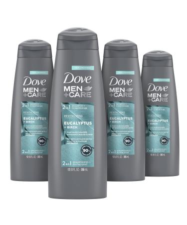 Dove Men+Care Revitalizing 2-in-1 Shampoo and Conditioner For Cleaner Revitalized Hair Eucalyptus & Birch Plant-Based Cleansers 90% Naturally Derived Men's Shampoo 12 Fl Oz (Pack of 4)
