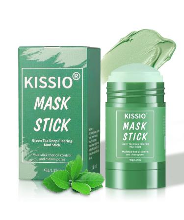 KISSIO Green Tea Mask Stick Blackhead Remover Face Mask with Volcanic Mud and Green Tea Extract Deep Pore Cleansing Moisturizing Natural Mask Stick for All Skin Types Cruelty free 1.35oz