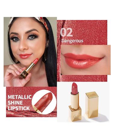 Oulac Metallic Red Orange Lipstick - Smudge Proof Glitter Lip Color Blood Orange - Vegan Formula - 4.3g/0.15oz - Buy Online on SooperMarket.com
