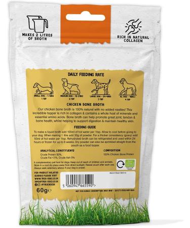 True Dog Chicken Bone Broth Powder 100% Pure Chicken Protein Powder for Cats & Dogs | Joint Digestion & Gut support | Makes 2ltrs | High in Collagen | 20 Servings 60g - Buy Online on SooperMarket.com
