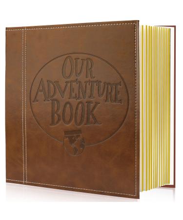 Magnetic Self-Stick Page Photo Album, Our Adventure Book Leather Cover DIY Albums for Wedding Anniversary Holds 3X5, 4X6, 6X8, 8X10 Photos