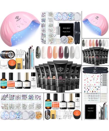 Modelones Poly Nail Gel Kit 8 Colors with 48W LED Nail Lamp Nail Extension Gel Complete Poly Nail Art Tools Manicure Kit Professional Starter Nail Art Supplies Gift for Valentine's Day at Home A2-Classic Collection