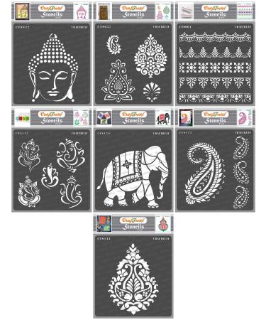 CrafTreat Indian Stencils for Painting on Wood  Wall  Tile  Canvas  Paper and Floor - Indian Theme Bundle - 7 Pcs - 6x6 Inches Each - Reusable DIY Art and Craft Stencils - Indian Decor Stencils