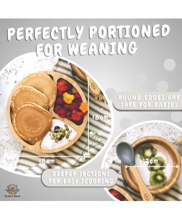 Bubba Bear Baby Bamboo Suction Bowl Plate & Spoon Set for Mess-Free Feeding | Toddler Led Weaning Bowls & Plates | Free Weaning Guide Included - Grey - Buy Online on SooperMarket.com