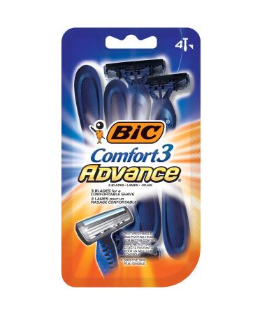 BIC Comfort 3 Advance Disposable Razors for Men for an Ultra-Soothing, Comfortable Shave, 4-count Packs of Disposable Razors With 3 Blades 4 Count (Pack of 1)