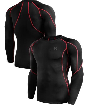 NELEUS Men's 3 Pack Dry Fit Long Sleeve Compression Shirts - Black/Red Stripe, Grey, White 3 Pack - Large 5030 - Workout Running Shirts - Buy Online on SooperMarket.com