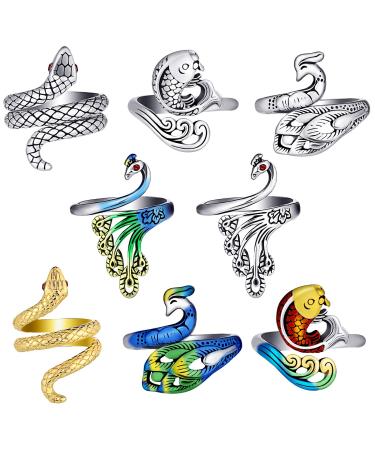 8 Pieces Crochet Ring Crochet Loop Ring Crochet Ring for Finger Yarn Ring Adjustable Knitting Loop Crochet for Faster Knitting Finger Yarn Guide (Silver  Colorful) Vintage Silver  Colorful