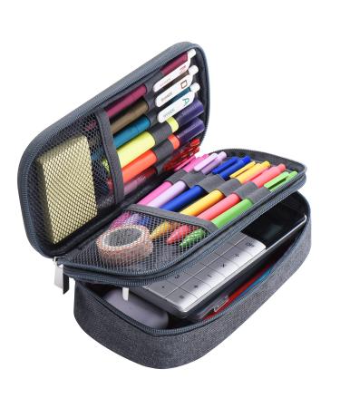 Zcassi Big Capacity Pencil Case 3 Compartments Canvas Bag Multifunctional Marker Pen Pouch Holder Office College School Durable Portable Large Storage Bag for Kids Teens Student Adults Grey