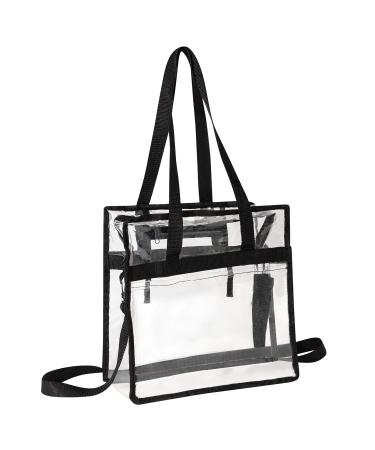 Clear Bag Stadium Approved Tote with Handles Double Zippers Adjustable Shoulder Straps Transparent for Men, Women and Kids Black