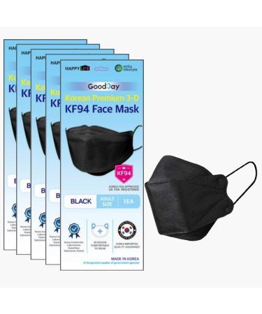 (Pack of 5 Korea Black Disposable KF94- Face Mask 4-Layer Filters Breathable Comfortable Protection Good Day Mouth Covering Dust Mask Made in Korea