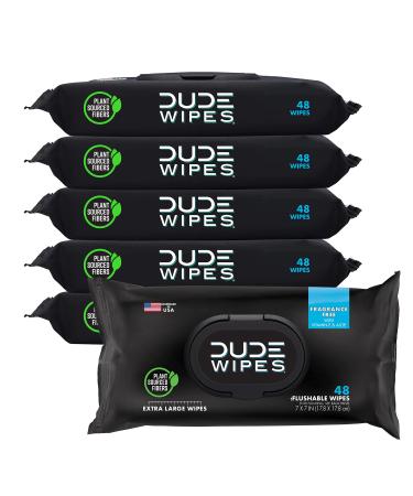 DUDE Wipes Flushable Wipes Dispenser Unscented Wet Wipes with Vitamin-E & Aloe for at-Home Use Septic and Sewer Safe 48 Count (Pack of 6)