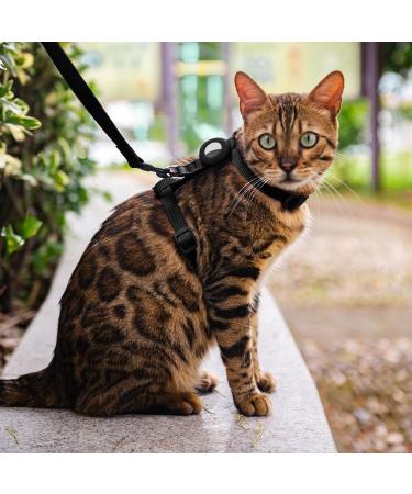 VKPETFR Cat Harness and Leash Set Escape Proof for Walking Adjustable Cute Kitten Harness Leash with Airtag Holder for Small Large Cats Lightweight Soft Walking Travel Harness (Black) - Buy Online on SooperMarket.com