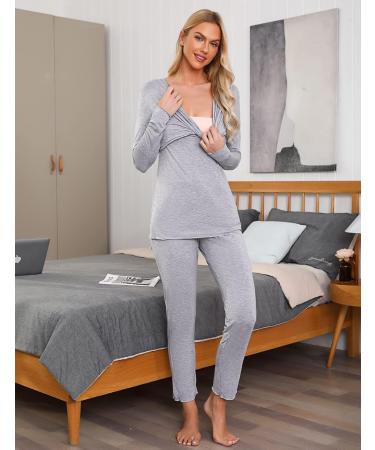 Irdcomps Women's Maternity Pyjamas Set - Cotton Nursing Nightwear PJ Set for Breastfeeding, Long Sleeve Sleepwear, Pregnancy Hospital Home - M Grey - Buy Online on SooperMarket.com