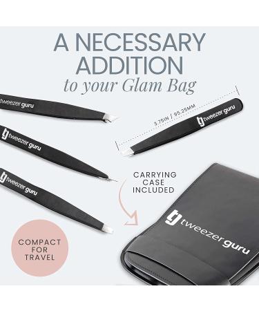 Tweezer Guru 4-Piece Eyebrow Tweezer Set for Men & Women - Professional Precision Tweezers Kit with Case for Facial Hair, Splinter, and Ingrown Hair Removal - Buy Online on SooperMarket.com