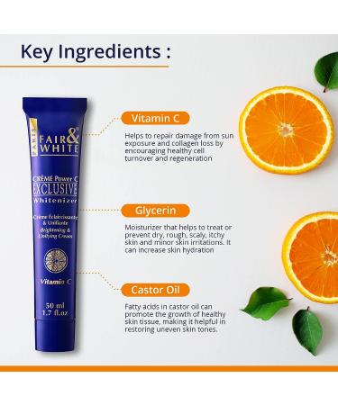 Fair and White Exclusive Skin Brightening Cream with Vitamin C | 1.7 Fl oz | Anti Aging Formula with Glycerin and Castor Oil for Face & Body - Buy Online on SooperMarket.com