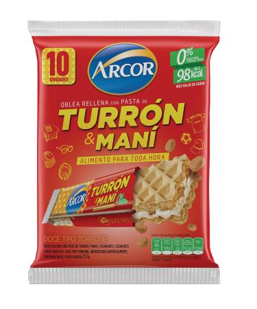 Wafer from Argentina filled with nougat peanut paste pack 250g with 10 units - Oblea Rellena de Turron & Man ARCOR 250g