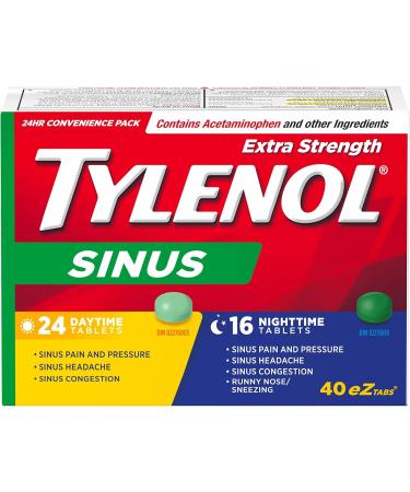 TYLENOL Sinus Extra Strength eZ Tabs Relieves Sinus congestion and other Sinus symptoms Daytime and Nighttime Convenience Pack 40ct - Buy Online on SooperMarket.com