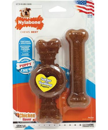 Nylabone Puppy Chew Toy Twin Pack - Medium Chicken Flavor Teething Toys for Puppies - Best Puppy Supplies (2 Count) - Buy Online on SooperMarket.com