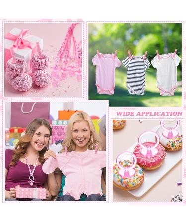 48 Pink Acrylic Necklace Baby Pacifier & Plastic Clothespins Set for Baby Shower Decorations - Buy Online on SooperMarket.com