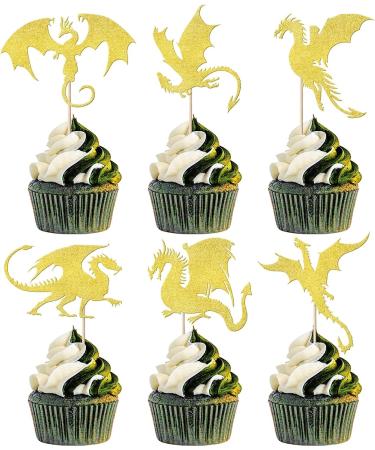 24 pieces kite tortendeco glitter fantasy birthday cake topper for flying kite theme baby shower children birthday party cake decorations accessories gold pattern 12-gold dragons