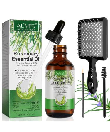 Rosemary Essential Oil with Scalp Massager for Hair Growth - Nourishes and Stimulates Hair 100% Organic