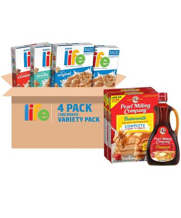 Pearl Milling Company, Syrup & Mix Combo + Quaker Life Breakfast Cereal, 3 Flavor Variety Pack (4 Boxes) Peal Milling Company Pearl, Syrup & Mix Combo + Quaker Life Breakfast Cereal, 3 Flavor Variety Pack (4 Boxes)