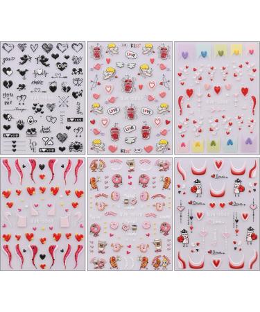 JMEOWIO 6 Sheets 3D Embossed Valentines Day Heart Nail Art Stickers Decals Self-Adhesive 5D Cute Colorful Nail Supplies Nail Art Design Decoration Accessories - Buy Online on SooperMarket.com