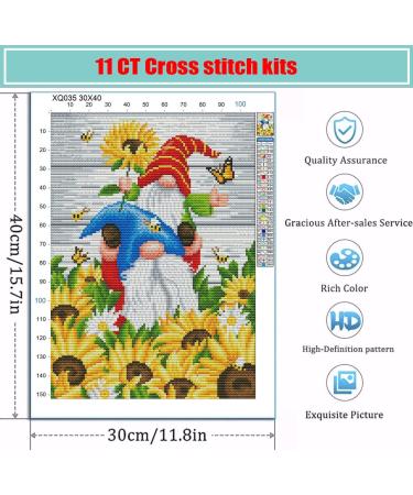 Gnomes Stamped Cross Stitch Kit for Beginners - Floral Needlepoint Patterns | Dimensions Needlecrafts Embroidery Kit | Arts and Crafts - Buy Online on SooperMarket.com