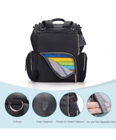 Hafmall Diaper Bag Backpack with Stroller Hooks - Stylish, Multifunctional Travel Baby Bag for Boys and Girls - Black Maternity Nappy Bag for Mom and Dad - Buy Online on SooperMarket.com