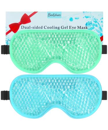 BeeVines Cooling Eye Mask 2 Pack Gel Cold Eye Mask for Puffy Eyes Eye Mask for Dark Circles Dry Eyes Cold & Warm Sleep Compress for Post Surgery Puffiness Allergies Sinuses (Blue & Green) 03 Blue & Green